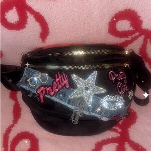 Black Embellished Crossbody Belt Bag - Pretty Girl